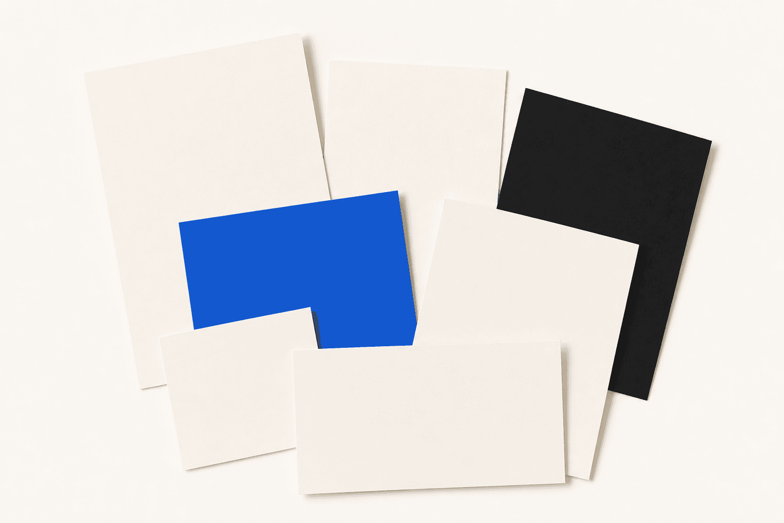 Layered blank ad frames in off-white, black and cobalt blue